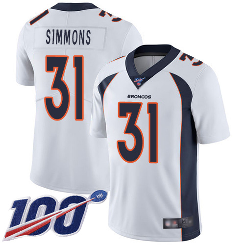 Men Denver Broncos #31 Justin Simmons White Vapor Untouchable Limited Player 100th Season Football NFL Jersey